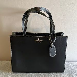 Kate Spade Black Leather Tote white Stitching Looks New!!